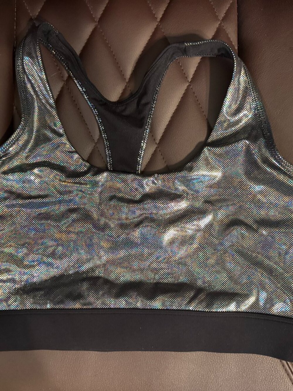 Zyia Sports Bra Womens XL Silver Black Metallic Disco Luxe Padded Pullover